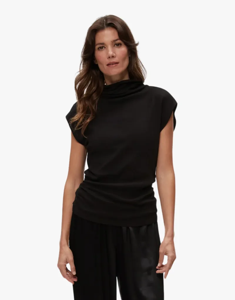Michael Stars Reese Shine Power Shoulder Top in Black