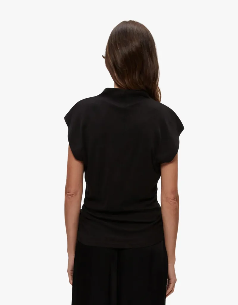 Michael Stars Reese Shine Power Shoulder Top in Black