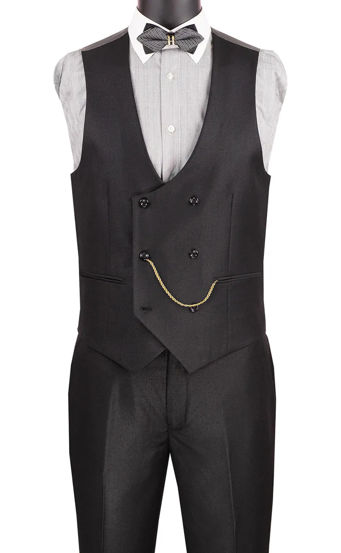 Modern Fit 3 Piece Suit Birdseye Pattern with Black Trim Black MV2B-1