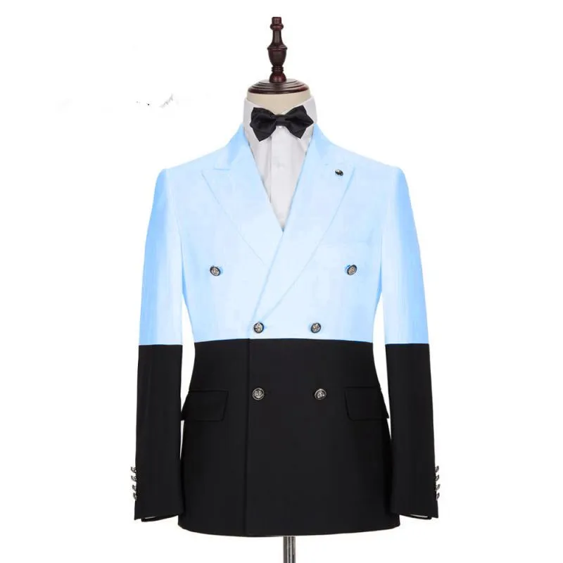 Modern Sky Blue Double Breasted Men Suits with Peaked Lapel