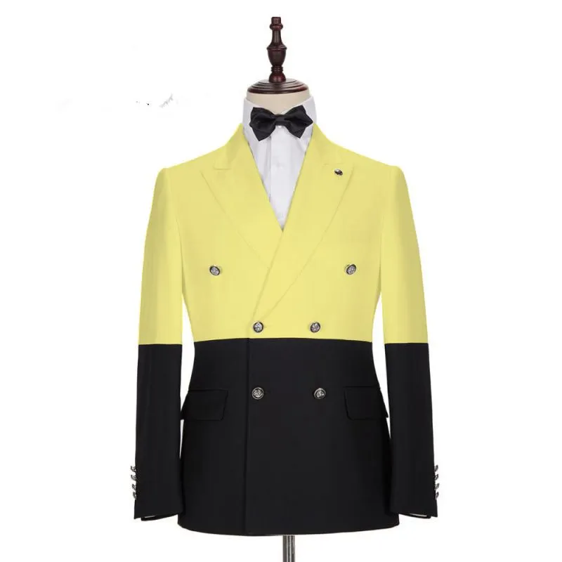 Modern Yellow Designer Slim Fit Double Breasted Prom Outfits for Guys