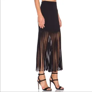Monrow Black Fringe Midi Skirt Womens XS Festival Flapper Retro Lightweight