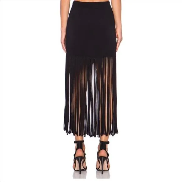 Monrow Black Fringe Midi Skirt Womens XS Festival Flapper Retro Lightweight