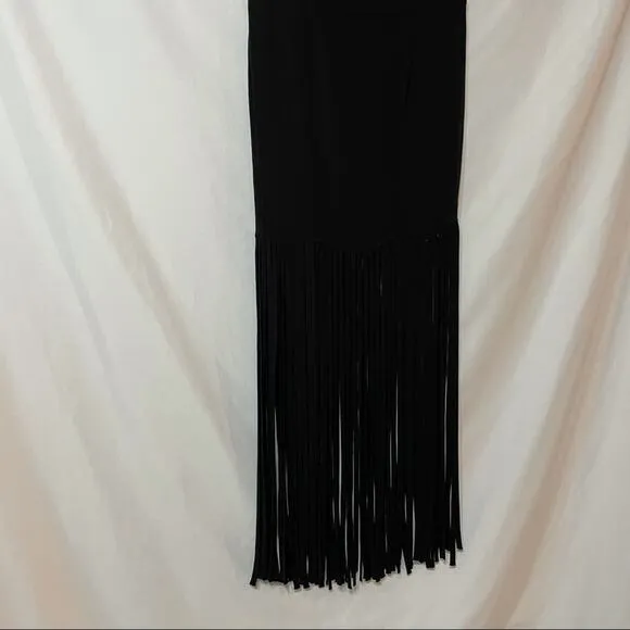 Monrow Black Fringe Midi Skirt Womens XS Festival Flapper Retro Lightweight