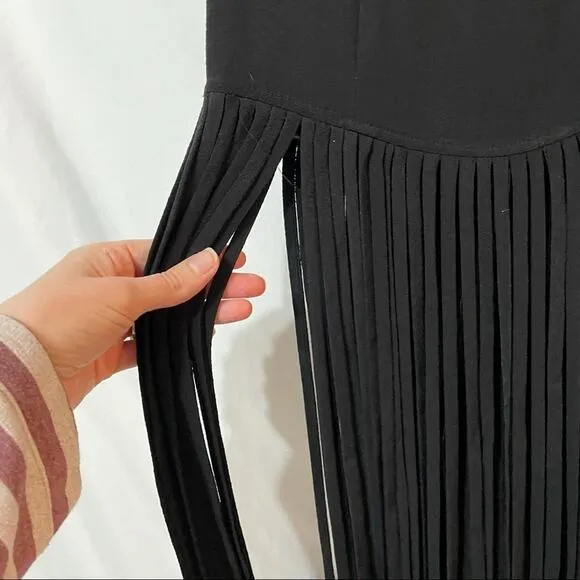 Monrow Black Fringe Midi Skirt Womens XS Festival Flapper Retro Lightweight