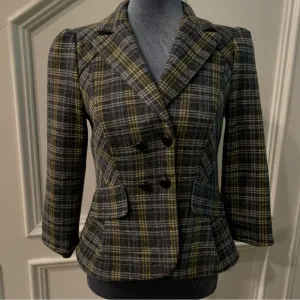 Nanette Lepore Plaid Double Breasted Wool Blazer Size 4