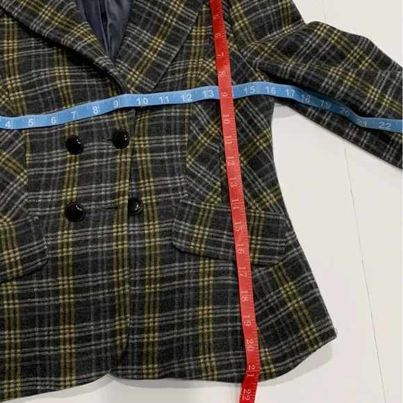 Nanette Lepore Plaid Double Breasted Wool Blazer Size 4