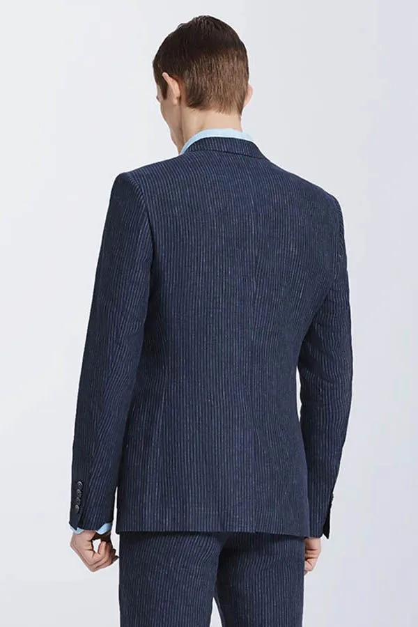 New Arrival Dark Navy Mens Casual Suits Stripes Patch Pockets Daily Men's Suits