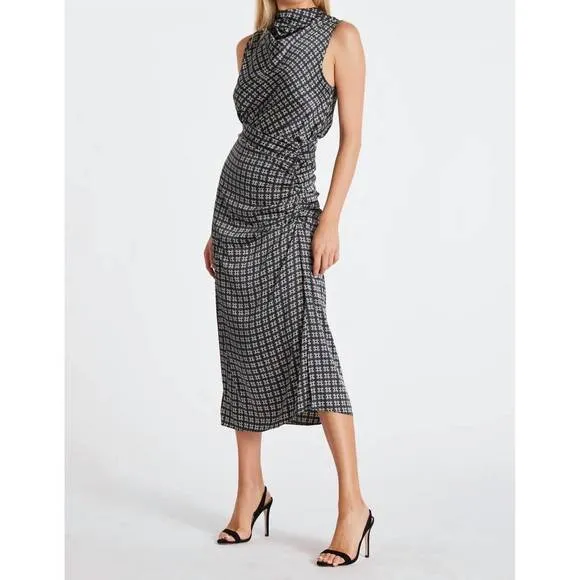 NEW BISHOP   YOUNG asymmetrical midi skirt in navy heritage print