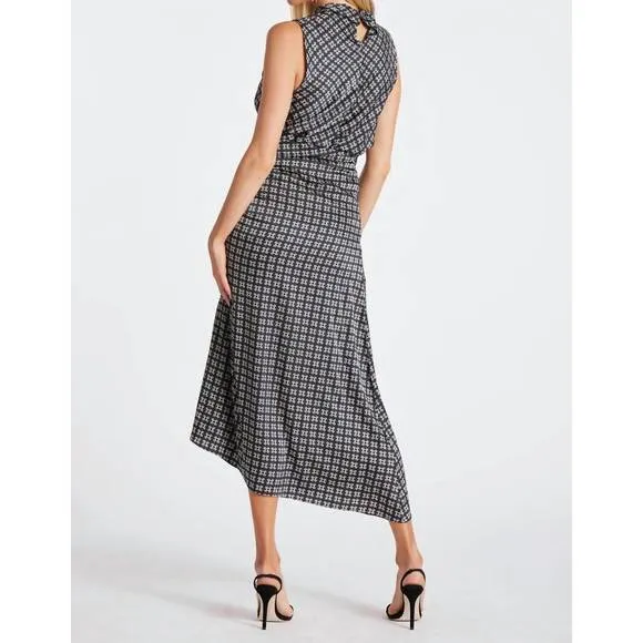 NEW BISHOP   YOUNG asymmetrical midi skirt in navy heritage print
