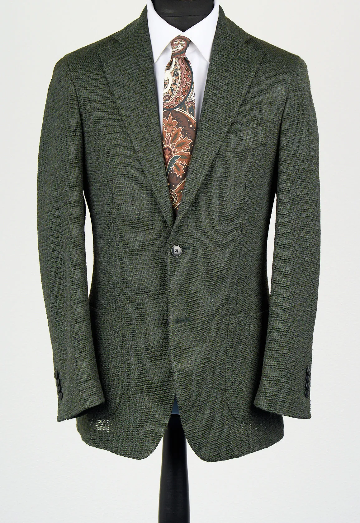 New SUITREVIEW Elmhurst Green Giro Inglese Wool and Silk Ferla Blazer - Size 38R and 40R