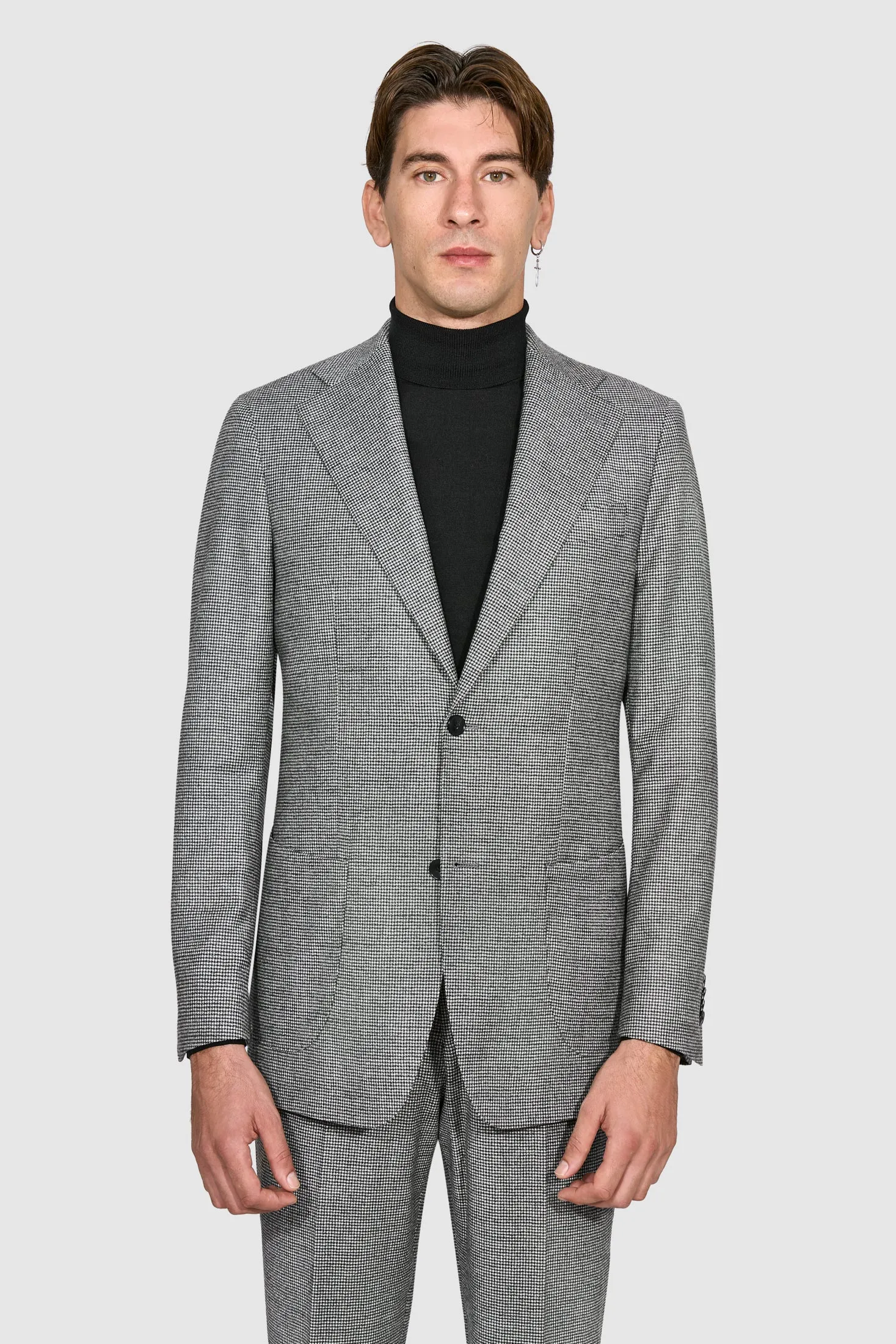 New SUITREVIEW Elmhurst White/Black Houndstooth Wool and Cashmere Loro Piana Suit - Size 42R