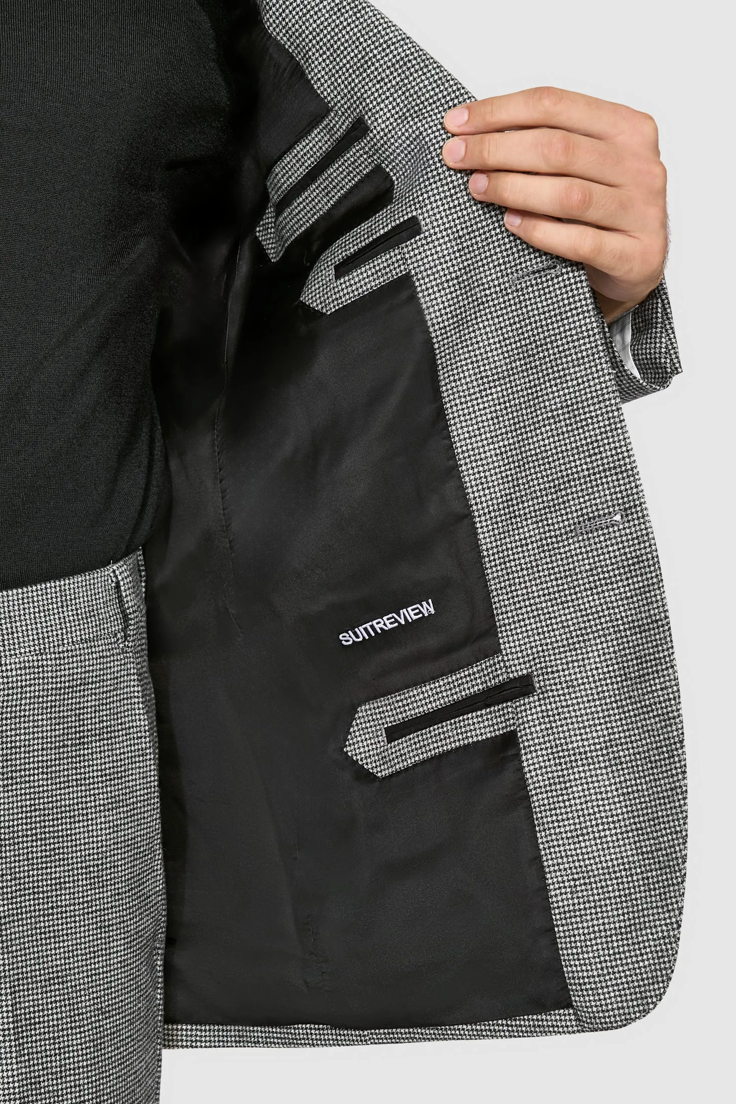 New SUITREVIEW Elmhurst White/Black Houndstooth Wool and Cashmere Loro Piana Suit - Size 42R