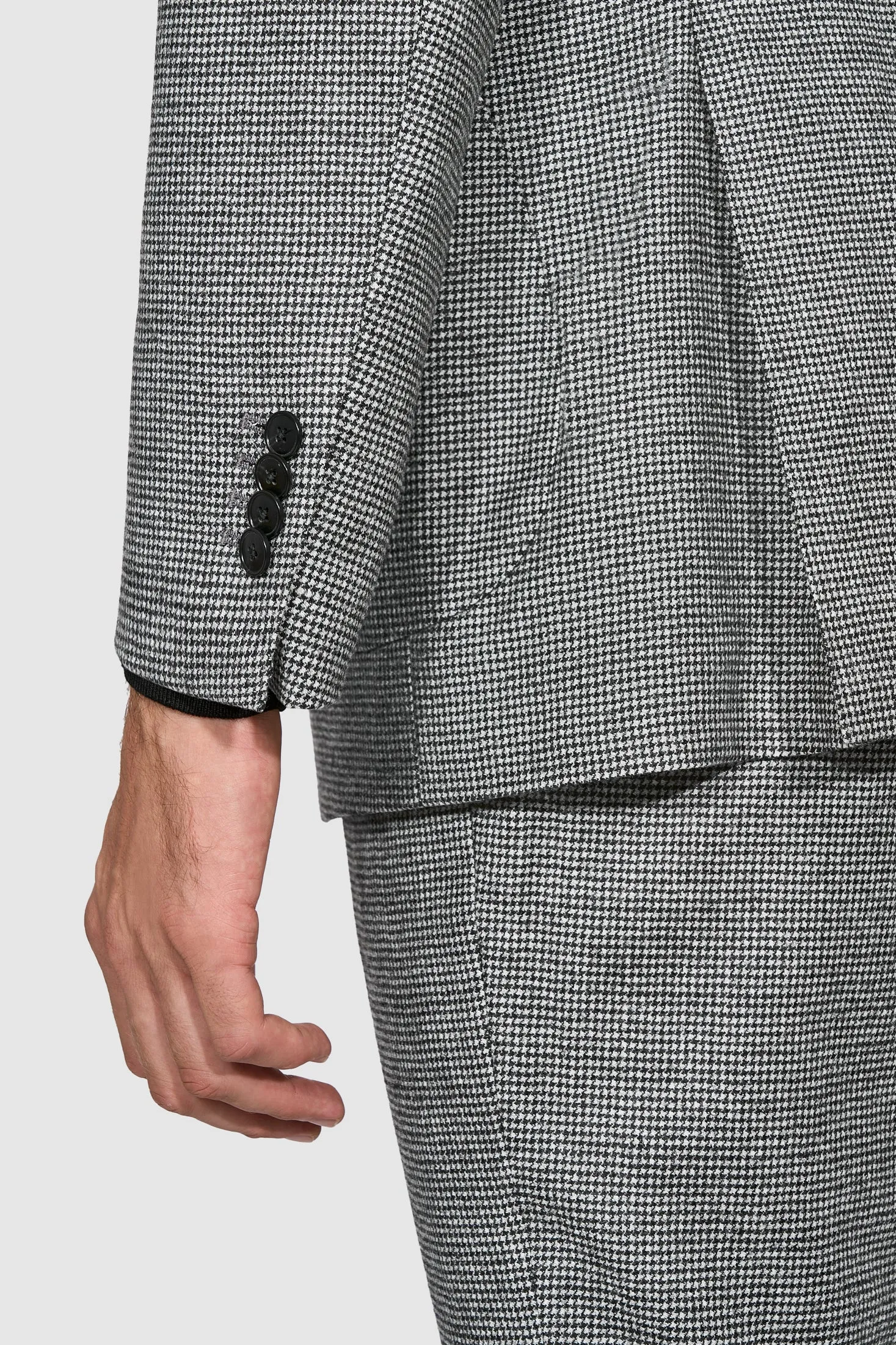 New SUITREVIEW Elmhurst White/Black Houndstooth Wool and Cashmere Loro Piana Suit - Size 42R