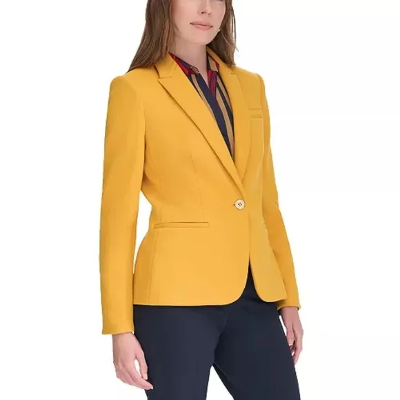 New! Tommy HilfigerWomen's One-Button Blazer Women's Yellow Blazer