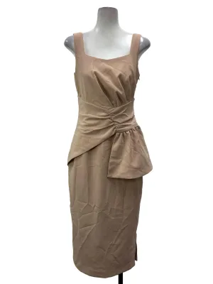 Nude Square Neck Ruched Peplum Dress