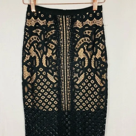 NWOT Keepsake the label black lace illusion midi skirt