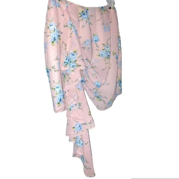 NWOT Lovers &amp; Friends Pink Floral Asymmetrical waterfall Wrap skirt Size Small
