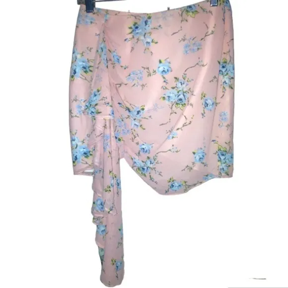 NWOT Lovers &amp; Friends Pink Floral Asymmetrical waterfall Wrap skirt Size Small