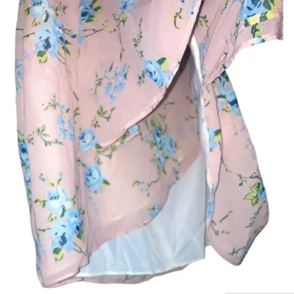 NWOT Lovers &amp; Friends Pink Floral Asymmetrical waterfall Wrap skirt Size Small