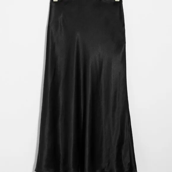 NWT &amp; Other Stories Satin Midi Skirt Black Size 8!