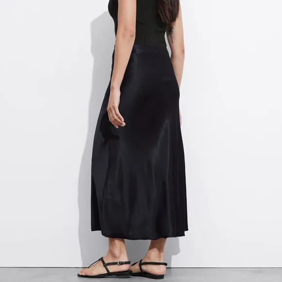 NWT &amp; Other Stories Satin Midi Skirt Black Size 8!