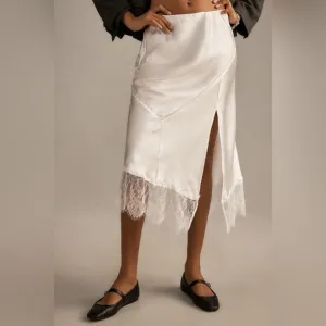 NWT ANTHROPOLOGIE Bias-Cut Lace-Trim Midi Skirt
