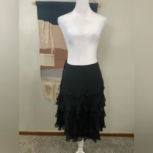 NWT Karen Millen England Black 100% Silk Ruffle Tiered Midi Skirt Size 8
