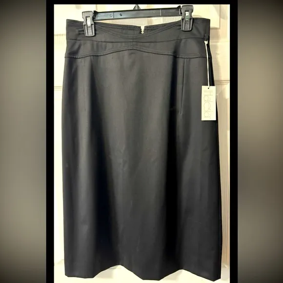 NWT Made In Italy 100% Wool Black Midi Skirt Size 12 (46) Halesia Fully Lined