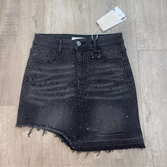 NWT Met Designed Italy Sequin Asymmetrical Jean Skirt Festival Coachella Small