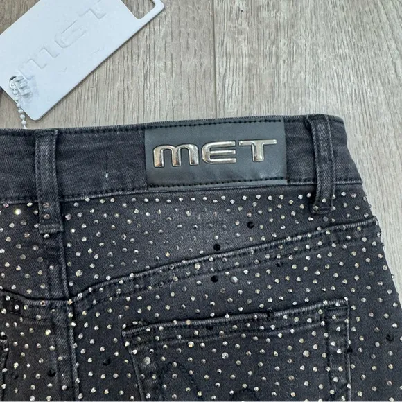 NWT Met Designed Italy Sequin Asymmetrical Jean Skirt Festival Coachella Small