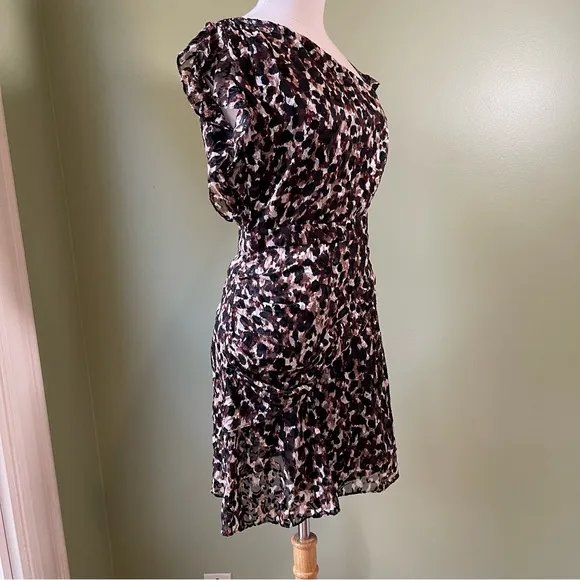 NWT! Rachel Zoe Women’s Harris Abstract Brown Black Print Ruching Dress - Size 2