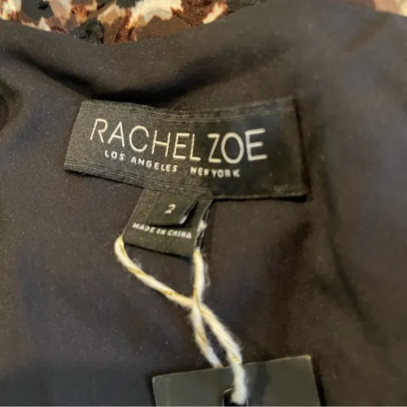 NWT! Rachel Zoe Women’s Harris Abstract Brown Black Print Ruching Dress - Size 2