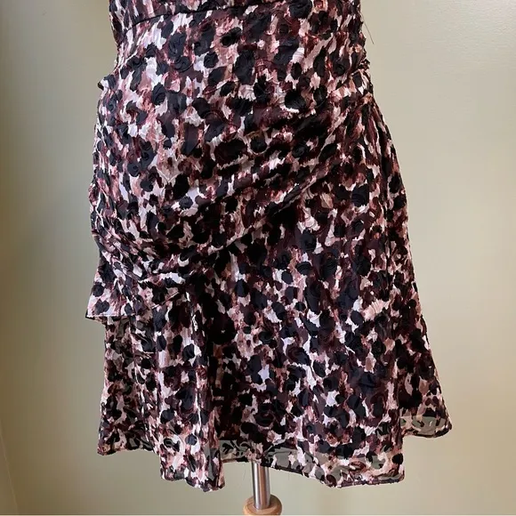 NWT! Rachel Zoe Women’s Harris Abstract Brown Black Print Ruching Dress - Size 2