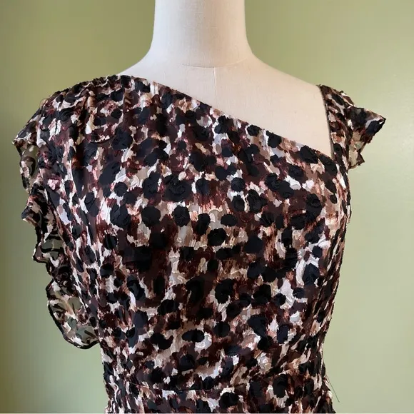 NWT! Rachel Zoe Women’s Harris Abstract Brown Black Print Ruching Dress - Size 2