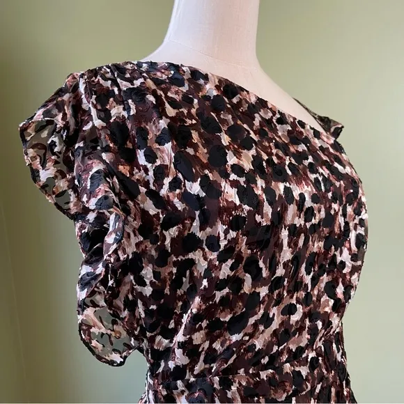 NWT! Rachel Zoe Women’s Harris Abstract Brown Black Print Ruching Dress - Size 2