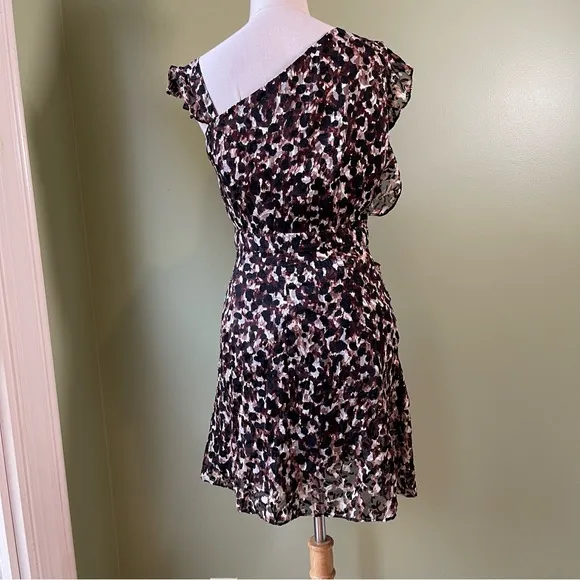 NWT! Rachel Zoe Women’s Harris Abstract Brown Black Print Ruching Dress - Size 2