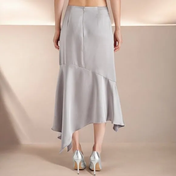 NWT Steven Madden Lucille Satin Asymmetrical Hem Midi Skirt