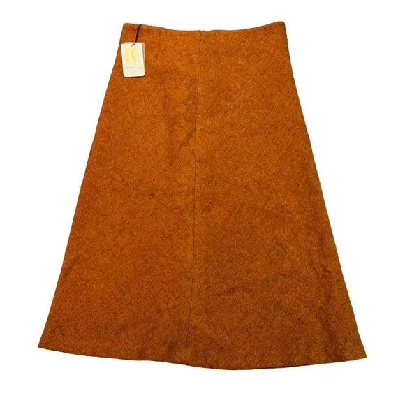 NWT Walker &amp; Co. Italian Made Orange Wool A-Line Midi Skirt - Size 42 (6 or M)
