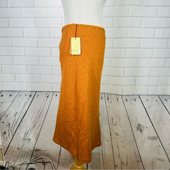 NWT Walker &amp; Co. Italian Made Orange Wool A-Line Midi Skirt - Size 42 (6 or M)