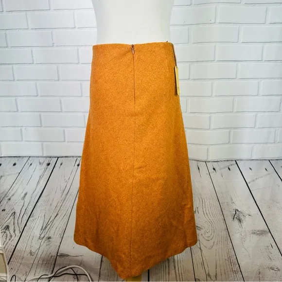 NWT Walker &amp; Co. Italian Made Orange Wool A-Line Midi Skirt - Size 42 (6 or M)