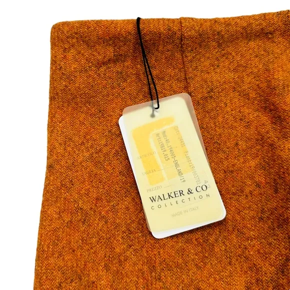 NWT Walker &amp; Co. Italian Made Orange Wool A-Line Midi Skirt - Size 42 (6 or M)