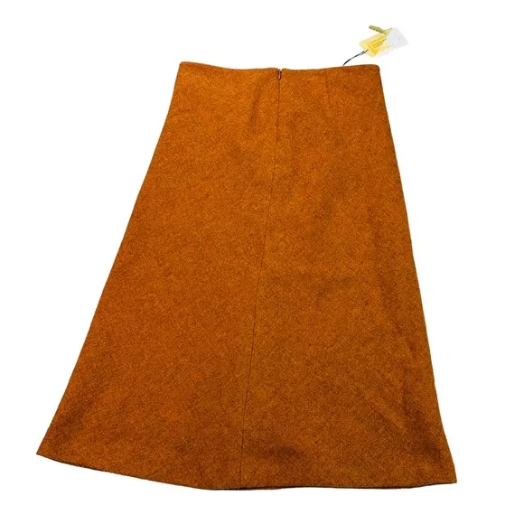 NWT Walker &amp; Co. Italian Made Orange Wool A-Line Midi Skirt - Size 42 (6 or M)