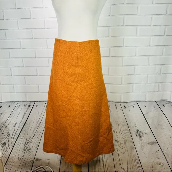 NWT Walker &amp; Co. Italian Made Orange Wool A-Line Midi Skirt - Size 42 (6 or M)