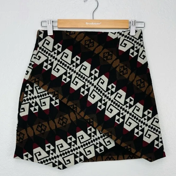 NWT ZARA BOHO SOUTHWESTERN ASYMMETRICAL FAUX WRAP MID WAIST MINI SKIRT