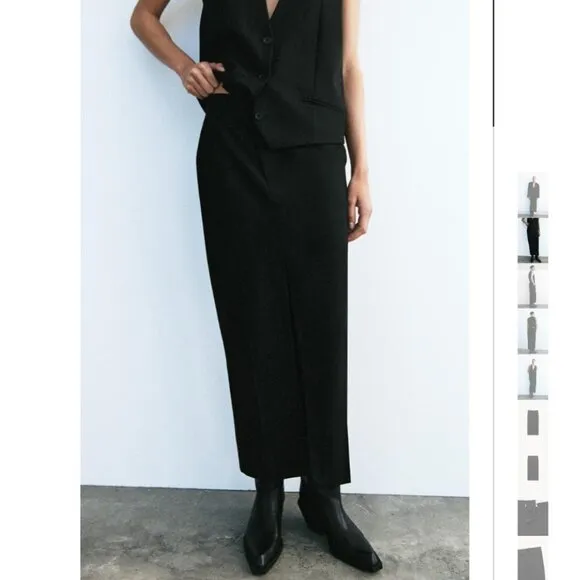 NWT ZARA MIDI SKIRT WITH SLIT BLACK