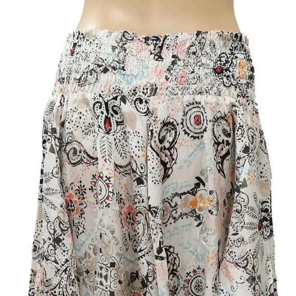 Odd Molly Anthropologie Floral Printed Smocked Mini Skirt Asymmetrical L3