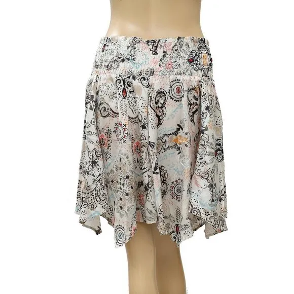 Odd Molly Anthropologie Floral Printed Smocked Mini Skirt Asymmetrical L3