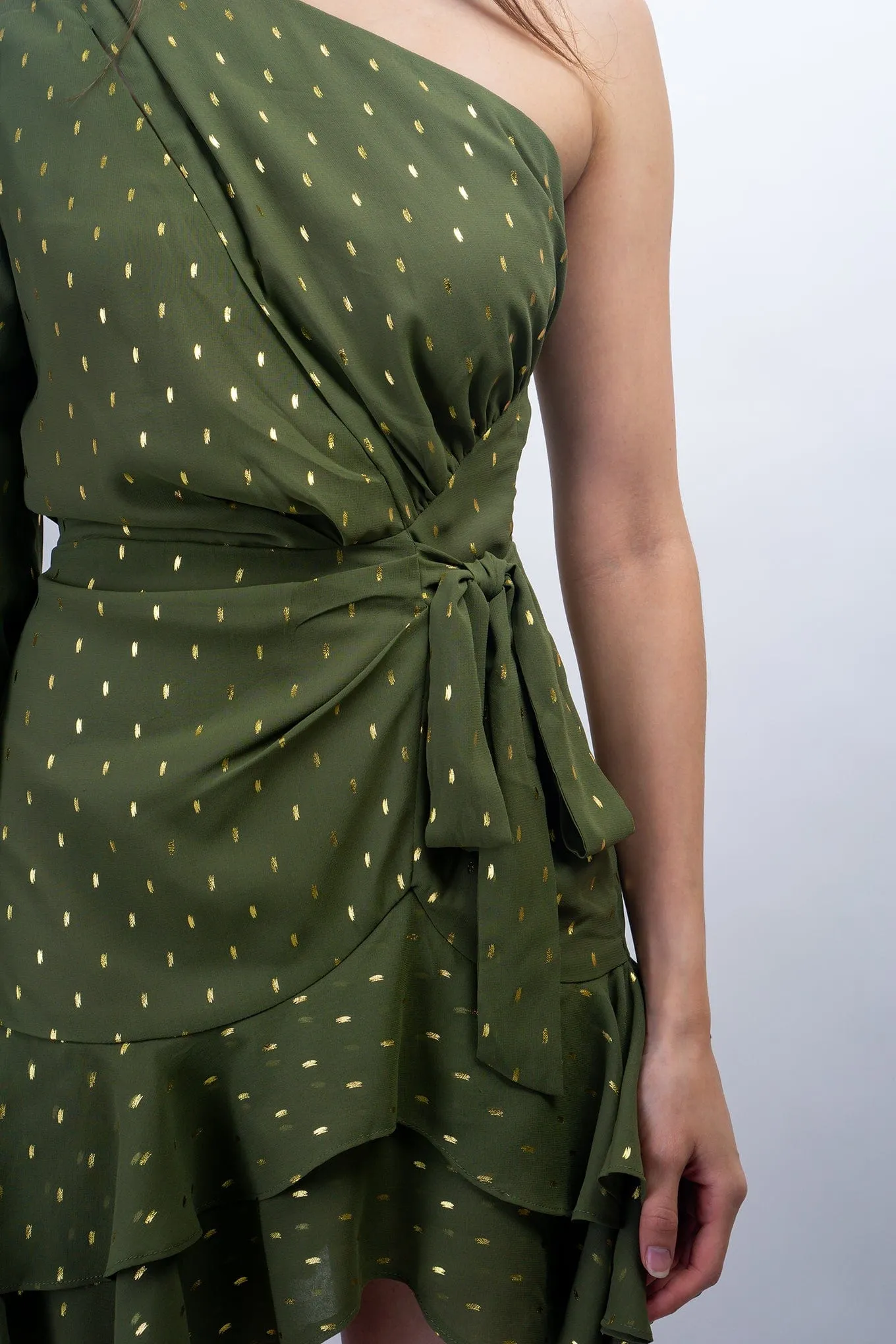 Olive & Gold One Shoulder Mini Dress