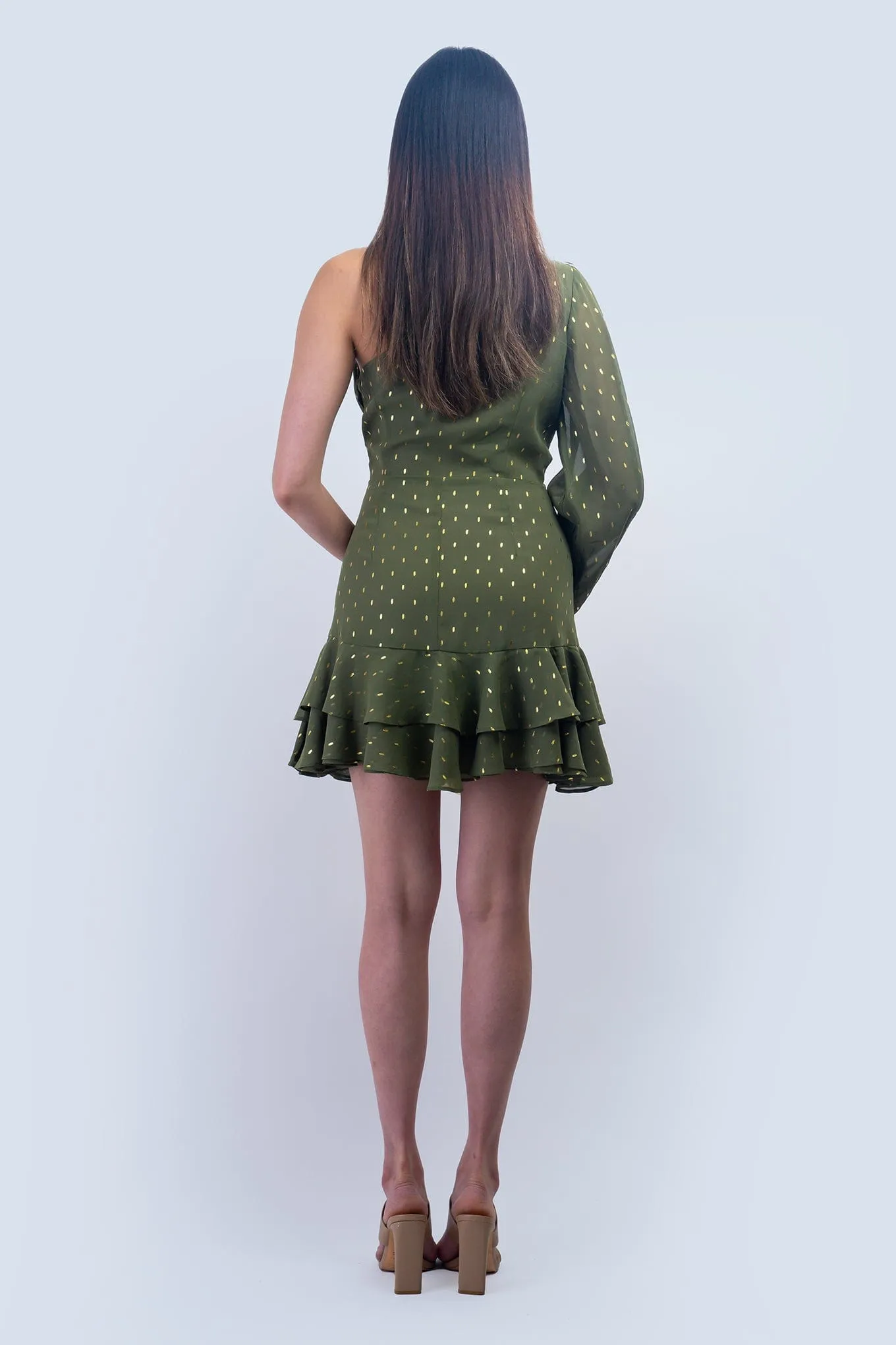 Olive & Gold One Shoulder Mini Dress